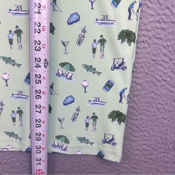 Smith‎ Quinn Golf Polo Shirt Mens Large Green Golfer Boats Allover Print Stretch - Picture 12 of 15
